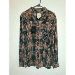 Casacabana Plaid XL ORANGE BLACK Button Up Shirt Long Sleeve Top POCKET